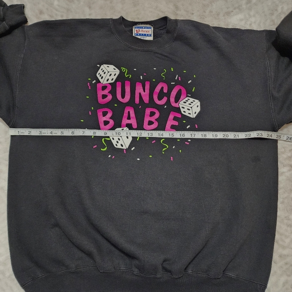 Vintage Bunco Babe Games Pullover Sweatshirt Size L Black Graphic - Picture 4 of 9